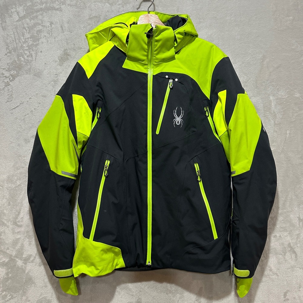Spyder XL 20k/25k Thinsulate Ski Jacket Black Neon Yellow Hooded Winter Coat